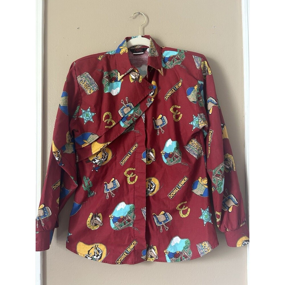 Vintage Roper Western Shirt Womens S Red Cowboy Rodeo Saddle Ranch USA 90s Horse